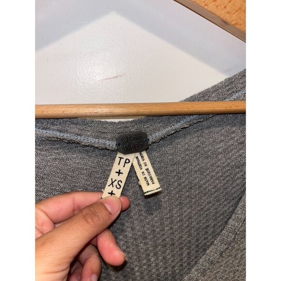 Free People Womens Waffle Knit Long Sleeve Top XS Gray - Picture 2 of 8